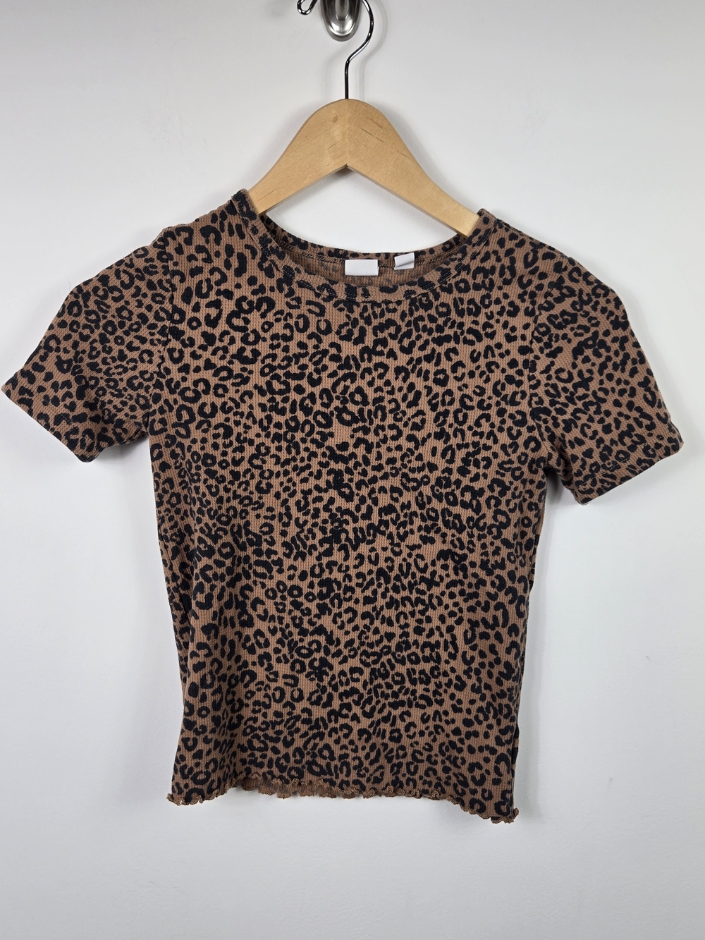 Gap Kids Girls 10 Leopard Print Lettuce Hem Baby Tee Y2K Cheetah Top
